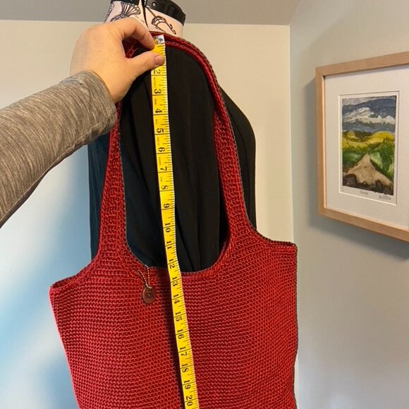 Le Sak Red Large Tote Crochet 2 handles Classic Casual - Picture 4 of 9